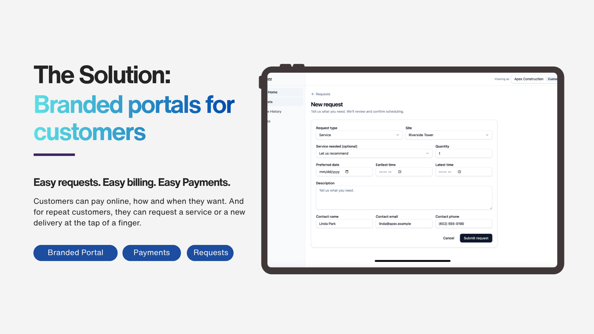 Branded portals for customers